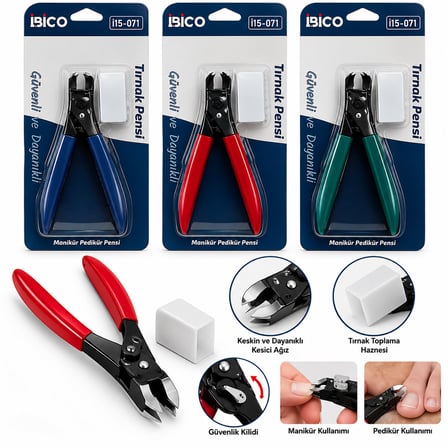 12 ADET KÜÇÜK METAL TIRNAK ET PENSİ PEDİKÜR MANİKÜR MAKASI PLASTİK KORUMA BAŞLIK - PLASTİK SAP PENSE