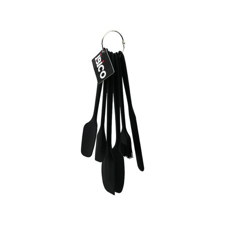 6PCS  SİLİKON - SİYAH MUTFAK SETİ 2 KAŞIK - 3 SPATULA - YUMURTA FIRÇA  METAL ASMA HALKALI (5264)