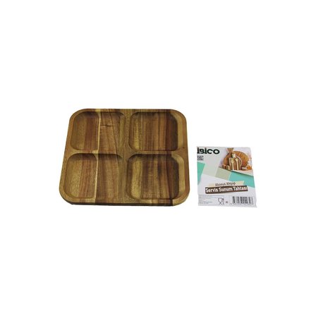 AKASYA KARE 4 BÖLMELİ  AHŞAP SERVİS SUNUM TEPSİ - TAHTASI  20 X 1.4CM (5264)