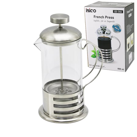 FRENCH PRESS METAL KAFES - METAL KAPAK 800ML CAM BİTKİ SÜZGEÇİ (5264)