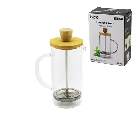 FRENCH PRESS BAMBU KAPAK 350ML CAM BİTKİ SÜZGEÇİ (5264)