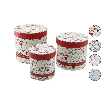 3PCS YUVARLAK ÇİÇEK DESENLİ - MİX RENKLİ KARTON HEDİYE KUTUSU 18-16-12CM (5264)