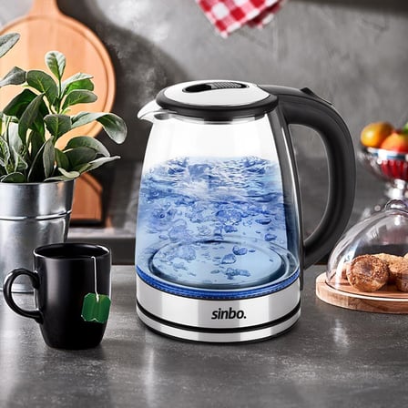 CAM - LEDLİ KETTLE 1.8LT  GİZLİ REZİSTANS - KABLOSUZ 360 DERECE GÖVDE 1500W SK-8033 (5264)