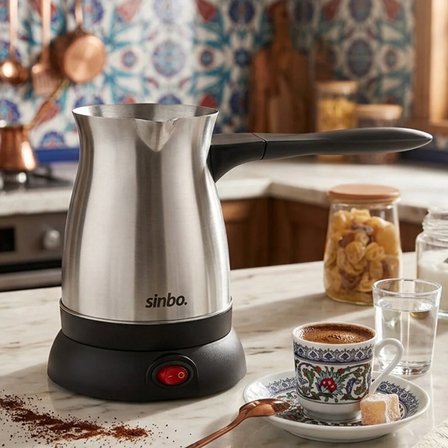 ÇELİK ELEKTRİKLİ CEZVE TÜRK KAHVE MAKİNESİ - 6FİNCAN=500ML 360° KABLOSUZ KULLANIM KATLANIR KULP SCM-9038 (5264)