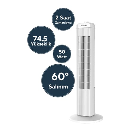 BEYAZ 50W 3 KADEME - ZAMANLAYICI KULE TİPİ VANTİLATÖR KTF-258W (5264)