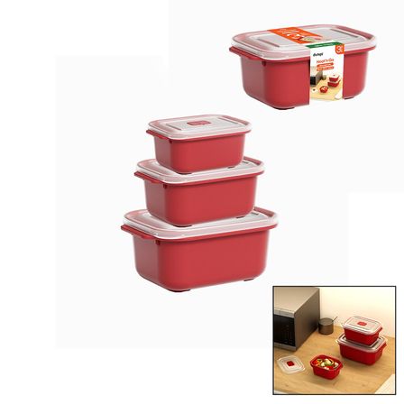 3 PCS KIRMIZI DİKDÖRTGEN SAKLAMA KAB SET 500-1000-2000ML (5264)