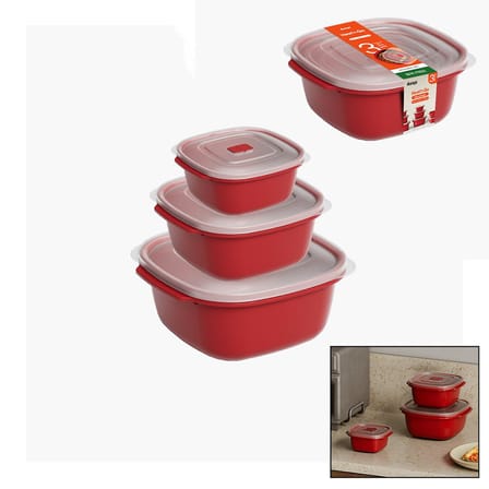 3 PCS KIRMIZI KARE SAKLAMA KABI SET 550-1100-2200ML (5264)
