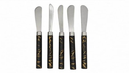 5 PARÇA  UZUN KAHVALTI BIÇAK - SİYAH MERMER DESEN SAPLI 16.5 cm (5264)