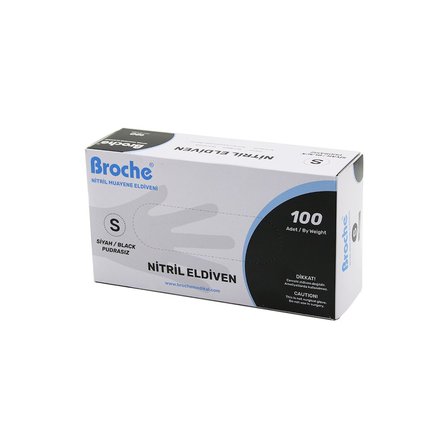 BROCH  S BEDEN SİYAH PUDRASIZ NİTRİL MUAYENE ELDİVENİ  100LÜ (5264)