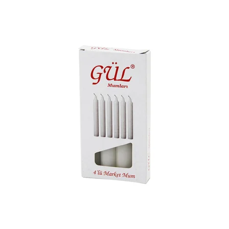 4PCS - İNCE   ÇAP=1.6CM - UZUNLUK=12CM   BEYAZ KLASİK  MARKET MUM (5264)