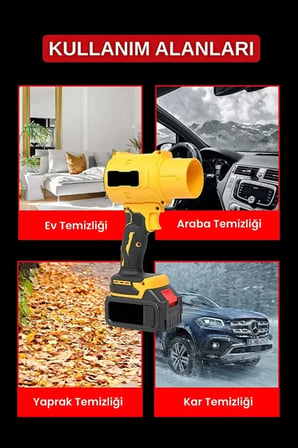 21V Kablosuz Hava Üfleyici | 32.000RPM Turbo Fan, 12.000mAh Batarya, Bahçe &amp; Araç Kurutma / Sarı (5264)