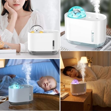 Uzay Ayısı 300 ML USB Hava Nemlendirici – LED Işıklı Masaüstü Buhar Makinesi, Yatak Odası &amp;amp; 