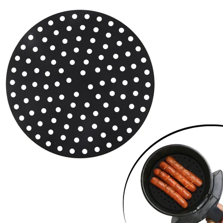 Siyah Isıya Dayanıklı Yıkanılabilir Silikon Fırın Ve Airfryer Yuvarlak Model Pişirme Matı 20 Cm (526