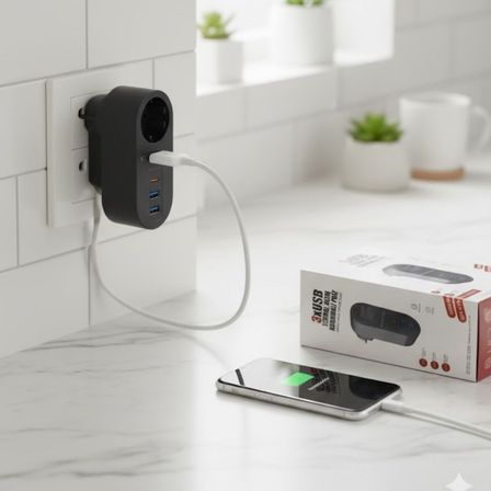 2 USB,1 TYPE-C Girişli 1&amp;apos;li Çocuk Korumalı,Isıya Karşı Dayanıklı 2500Watt Termal Akım Korum