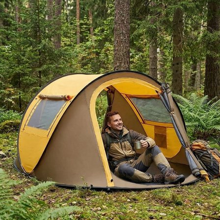2 Kişilik Vagon Tipi Yarı Otomatik Kamp Çadırı – Çift Kapılı, Çift Pencereli, Hafif Taşınabilir Outdoor Doğa Çadırı 220x120x90 cm (5264)