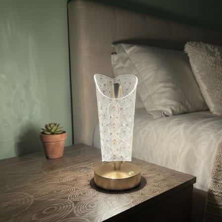 Açık Silindirik Kristal Damla Model LED Masa Lambası – Gold Tabanlı, Dokunmatik, 3 Renk Işık Modlu, 