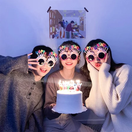Happy Birthday Yazılı Pembe Fuşya Renk Parti Gözlüğü 12x7 cm (5264)