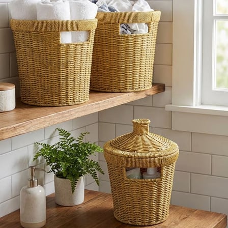 3’lü İç İçe Geçebilen Büyük Plastik Rattan Hasır Sepet Seti-Dayanıklı Çok Amaçlı Ev,Banyo ve Mutfak Düzenleyici (5264)