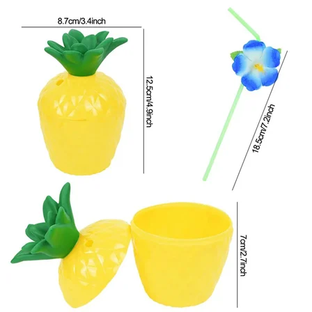 Ananas Hawaii Luau Aloha Pipetli İçecek Kabı Bardak 10x13 cm 1 Adet (5264)