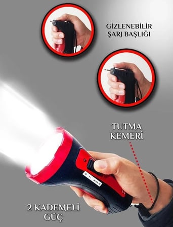 Şarjlı 10w Projektör Led El Feneri 2 Mod Aydınlatmalı Uzun Menzil Işıldak Kambur Fener (5264)