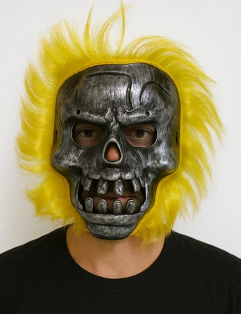 Wild Skull - Metal Kafatası Sarı Saçlı İskelet Maske (5264)
