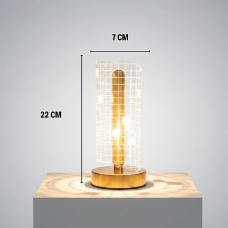 Dalgalı Silindirik Kristal Kareli Model LED Masa Lambası – Gold Tabanlı, Dokunmatik, 3 Renk Işık Mod