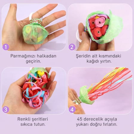30 Şeritli Renkli Elle Atılan Konfeti – 5 Metre Uzayan Şerit Konfeti 1 Adet (5264)
