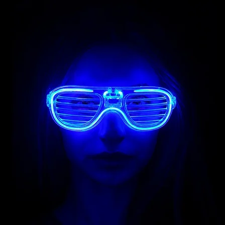 Mavi Led Işıklı Parti Gözlüğü - Neon Glow Şerit Gözlük 3 Modlu (5264)
