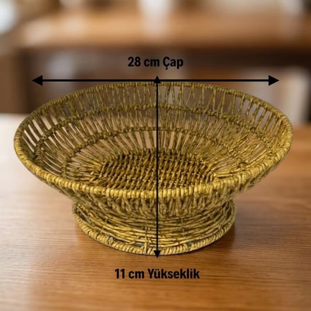 28 cm Plastik Rattan Servis Çanağı – Doğal Hasır Görünümlü Dekoratif Meyve, Ekmek ve Sunum Kasesi (5
