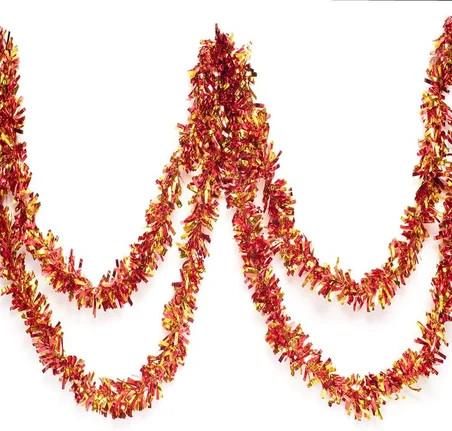 Kırmızı Altın Renk 4 cm Genişlik Garland Çift Renk Sim Süs 180 cm (5264)