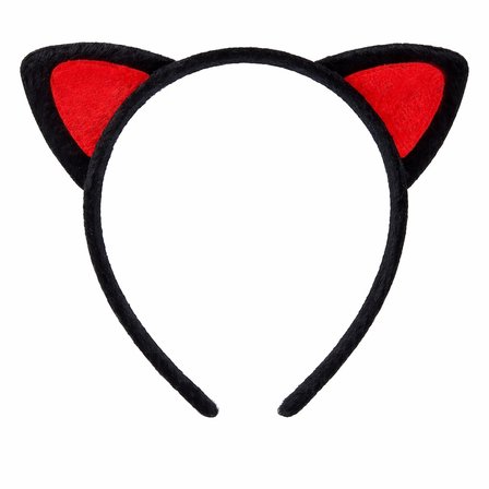 Peluş Kedi Kulak Taç Kırmızı Siyah – Çocuk Parti &amp;amp;amp; Kostüm Tacı (5264)
