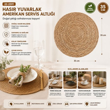 HASIR 31CM YUVARLAK SUPLA - AMERİKAN SERVİS ALTI (5264)