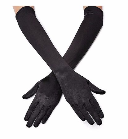 Siyah Renk Dirseğe Kadar Uzun Kumaş Eldiven 40 cm (5264)