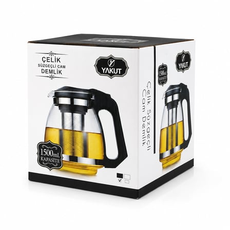 ÇELİK SÜZGEÇLİ CAM DEMLİK 1500ML (5264)