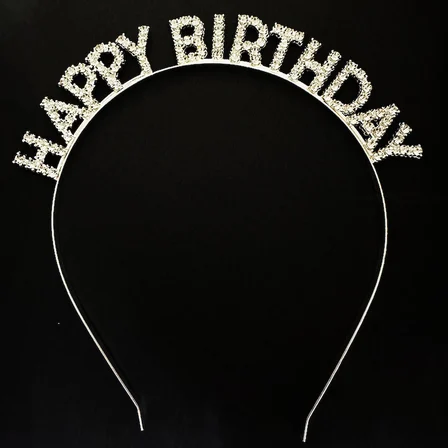 Gümüş Kristal Taşlı Happy Birthday Doğum Günü Tacı İthal Ürün A Kalite 17x16 cm (5264)