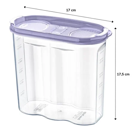 2 Kapaklı Ölçekli Erzak Kuru Gıda Saklama Kutusu Kabı - 1,7 Litre - SA935 (5264)