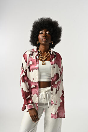 KADIN KARIŞIK DESENLİ OVERSİZE KESİM GÖMLEK