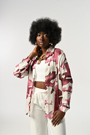 KADIN KARIŞIK DESENLİ OVERSİZE KESİM GÖMLEK