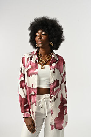 KADIN KARIŞIK DESENLİ OVERSİZE KESİM GÖMLEK