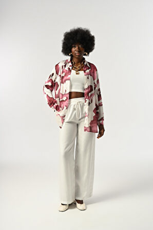 KADIN KARIŞIK DESENLİ OVERSİZE KESİM GÖMLEK