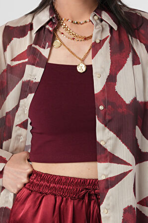 KADIN DESENLİ ÇİZGİ DETAYLI OVERSİZE GÖMLEK