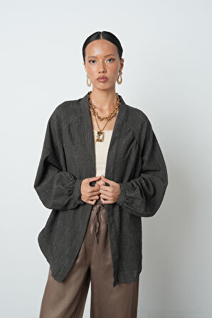 Kadın Soğuk Kahve Oversize Kesim Desenli Tesettür Kimono