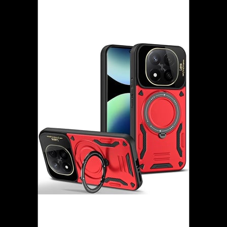 Xiaomi Redmi Note 14 Pro 5G Kılıf Joy Lens Standlı Kapak - Kırmızı