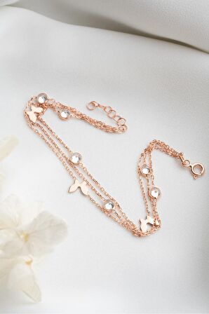 925 Ayar Gümüş Rose Kelebek Figürlü Trend Bileklik