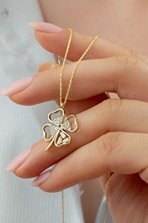 925 Ayar Gümüş Gold Yonca Kolye