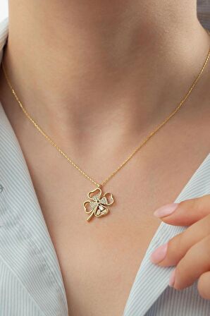 925 Ayar Gümüş Gold Yonca Kolye