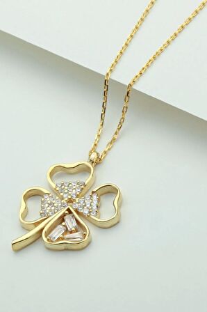 925 Ayar Gümüş Gold Yonca Kolye