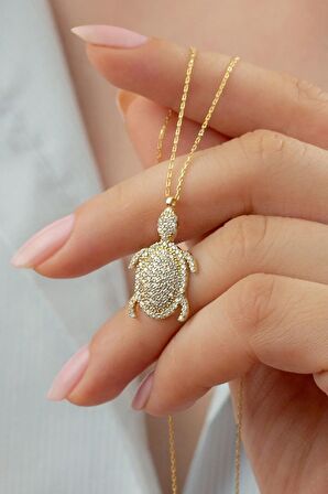 925 Ayar Gümüş Gold Kaplumbağa Kolye