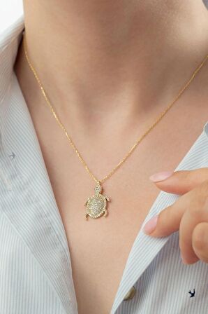 925 Ayar Gümüş Gold Kaplumbağa Kolye