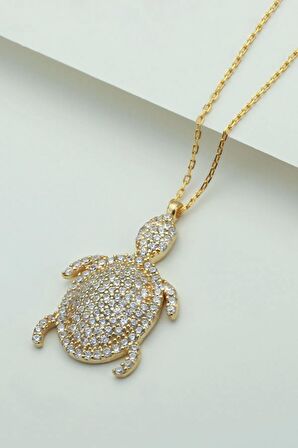 925 Ayar Gümüş Gold Kaplumbağa Kolye